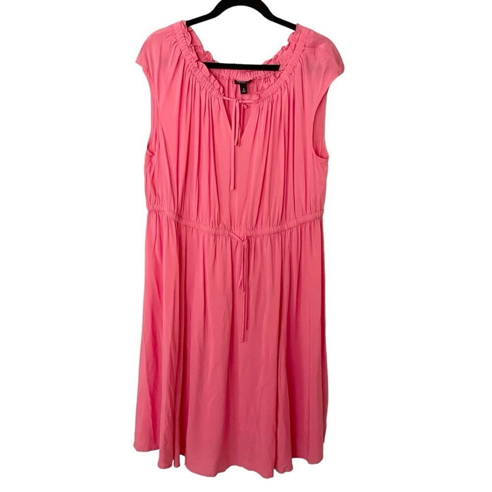 Torrid Mini Challis Tie-Front Skater Dress Size 2X Pink Coral Short Sleeve - Picture 2 of 9